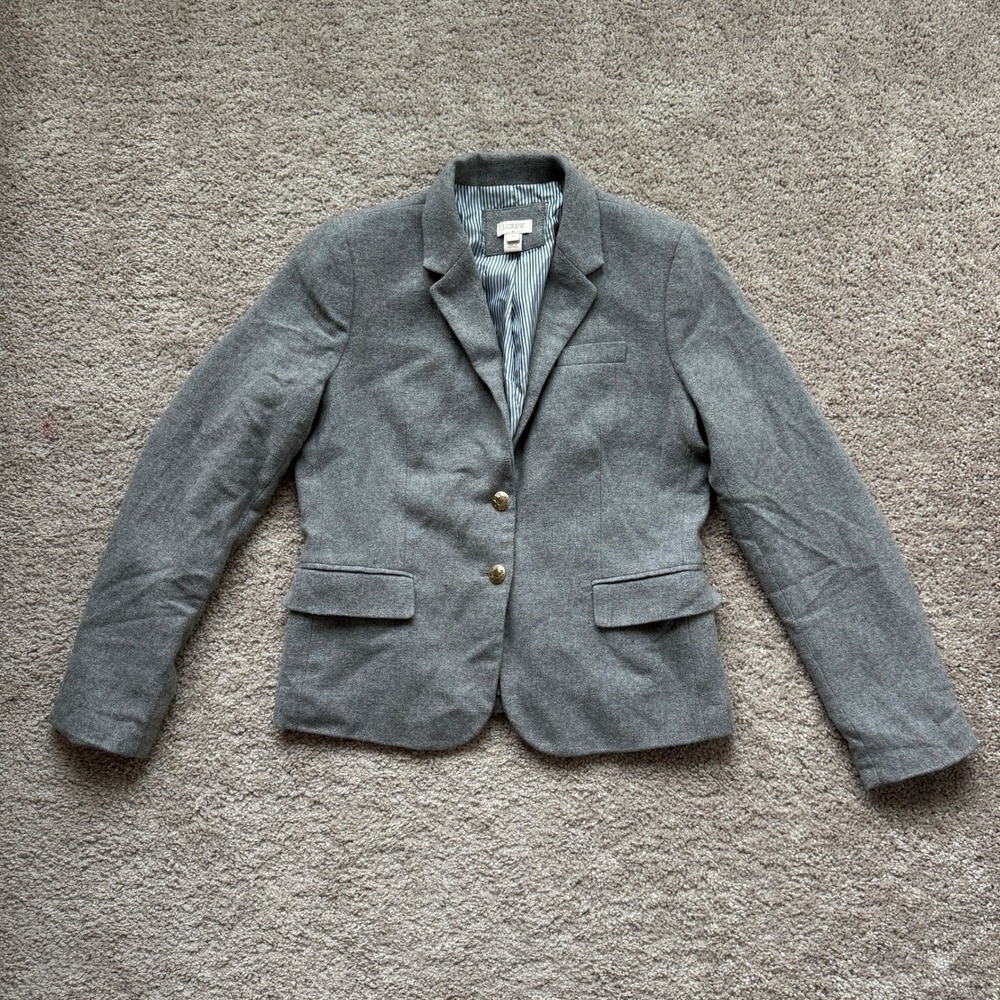 J.Crew Gray Schoolboy Wool Blend Crest Button Blazer Jacket Size 10